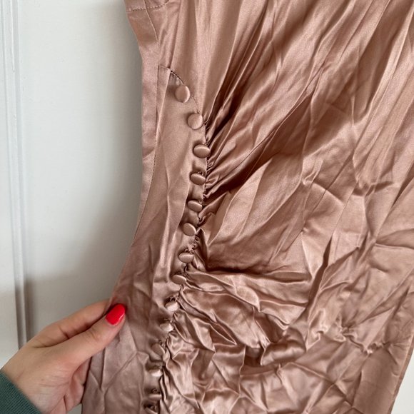 NWT Reformation Birch Maxi Silk Dress Sz 8 Blush Crew Neck Ruched Side Slit - Picture 8 of 10